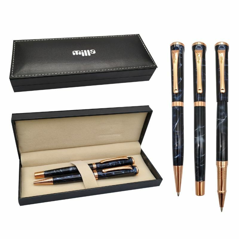 Milla Set Hemijska olovka + Roler, Metalni, Crno-sivi
