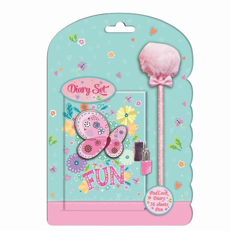 Dečiji dnevnik sa olovkom Butterfly Fun, 56 listova, Plavi