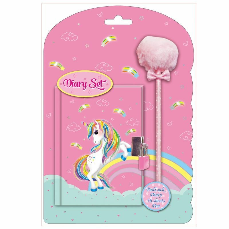 Dečiji dnevnik sa olovkom Jenorog, 56 listova, Roze