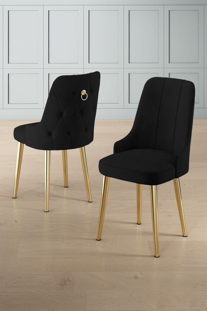 Hanah Home Set stolica Newa, 46x94x46 cm, 6 komada, Crno-zlatne boje