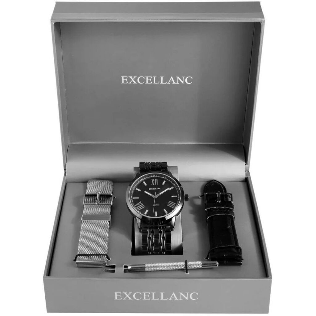 Exellanc Muški poklon set sat i narukvice, Srebrne boje