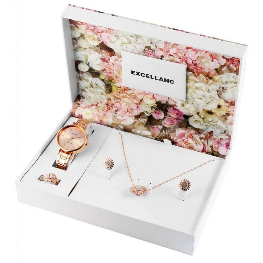 Excellanc Set nakita, Sat + ogrlica + minđuše + prsten, Rose gold