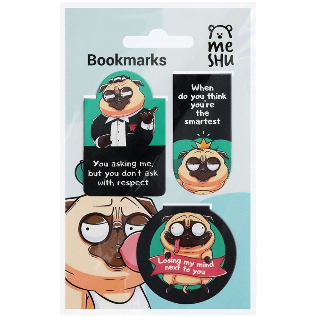 Meshu Magnetni bookmarker Funny Pug, 3 komada