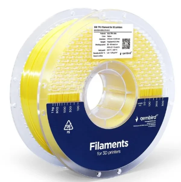Gembird Filament za 3D Štampač 3DP-STPU1.75-01-Y, Silk, TPU, 1.75mm, Kotur 1 kg, Žuti
