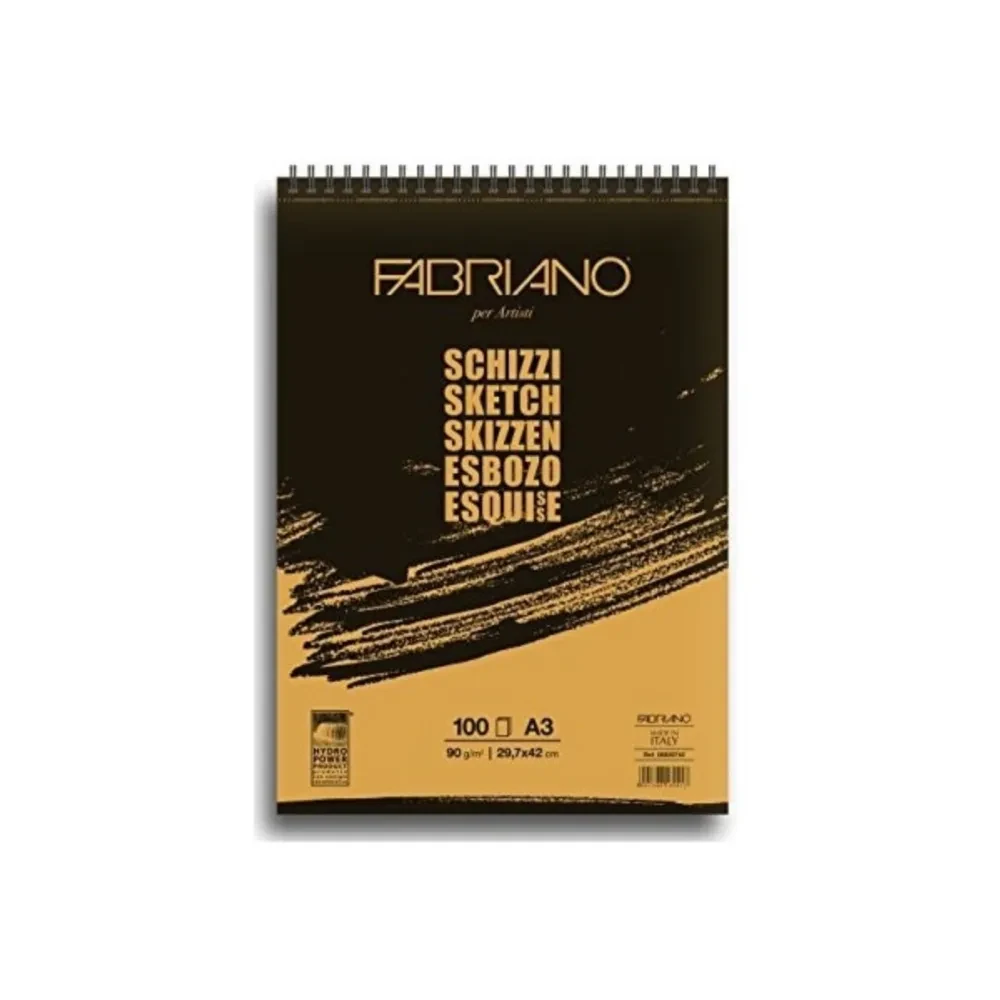 FABRIANO Blok za Skiciranje sa Spiralom Schizzi, A3, 90g, 100 listova, Crno-Žuti