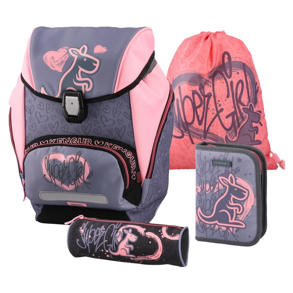 KENGUR Logic set, Ranac, Torba za patike, 2 pernice, Ljubičasto-Roze