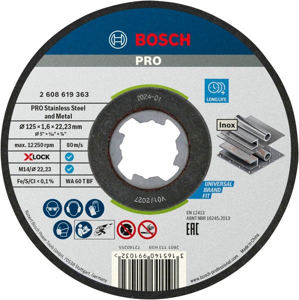 Bosch Rezna ploča Pro SS&M X-Lock 2608619364, 125 × 1,6 mm, 10 komada