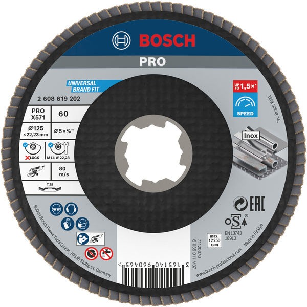 Bosch PRO X571 X-Lock flap disk 2608619202, G60, 125 mm, 10 komada
