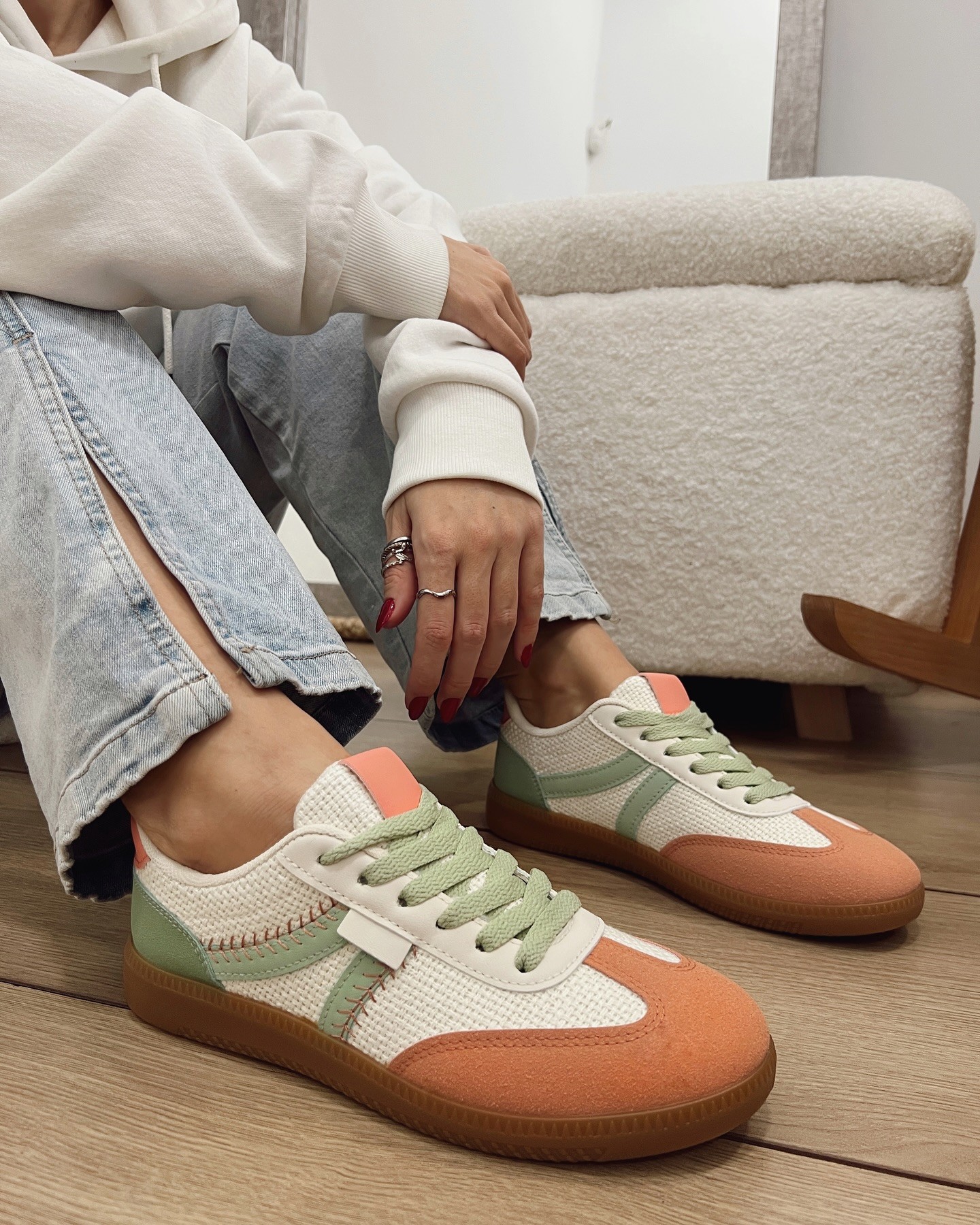 HOP HOP SHOP Ženske patike E834, Bež-Zelene-Narandžaste