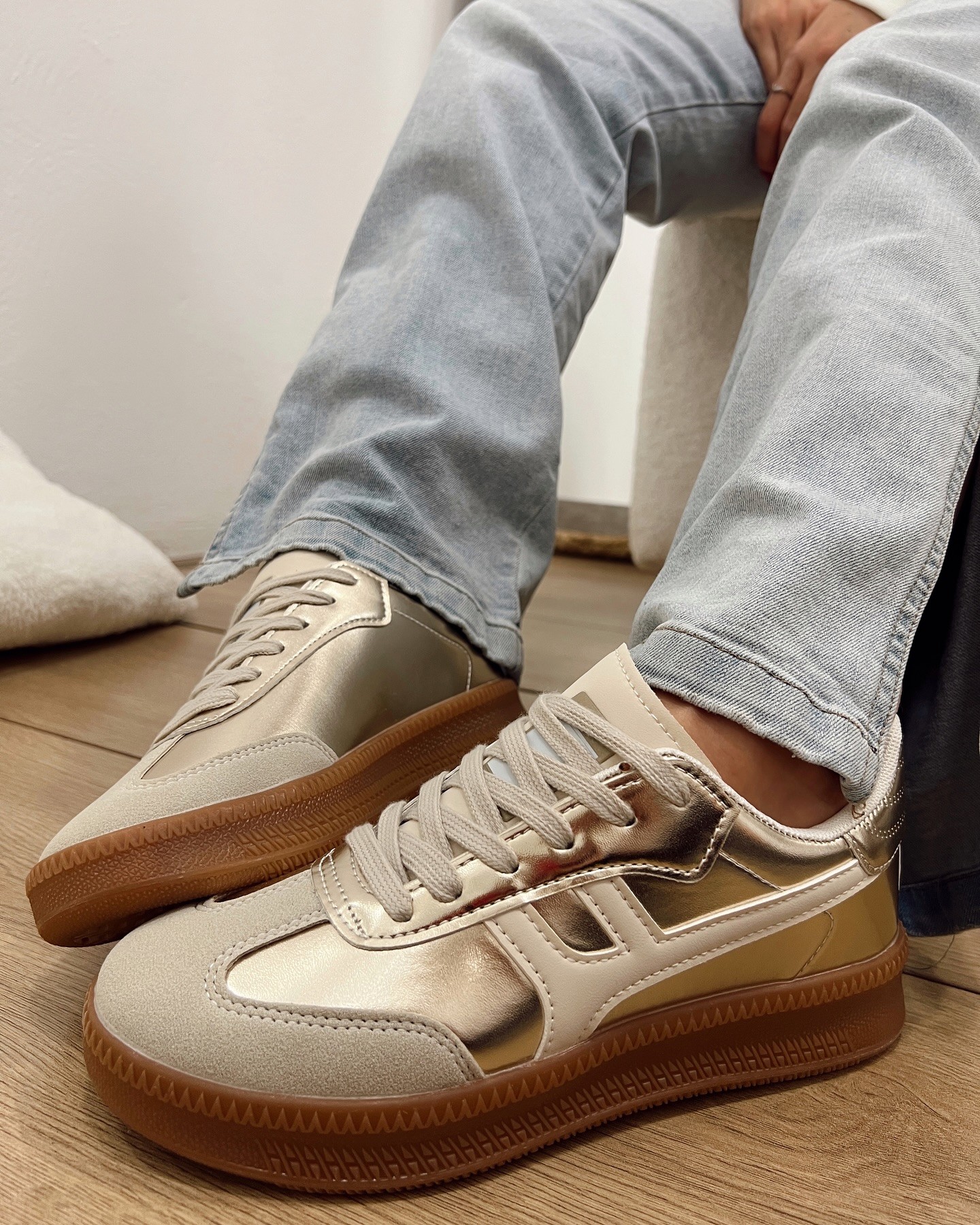 HOP HOP SHOP Ženske patike E833, Bež-Zlatne