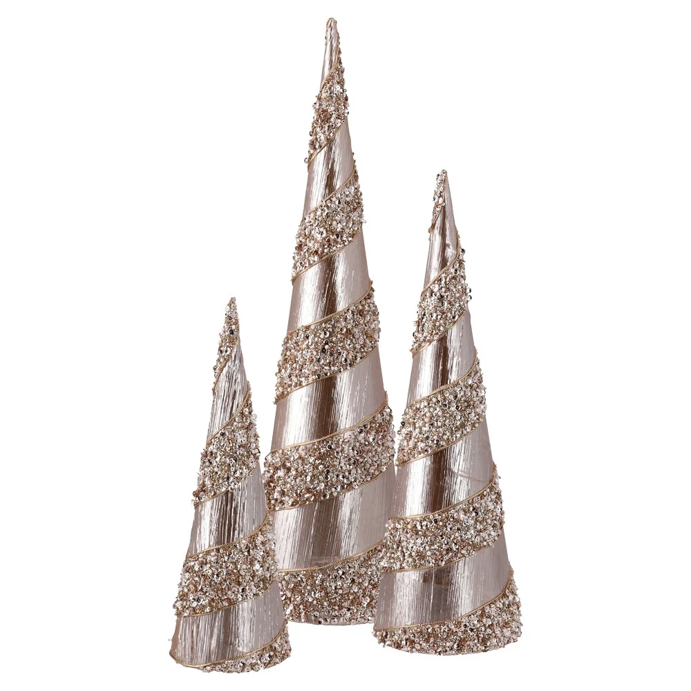 FESTA Novogodišnja dekoracija Jelke Velvet, 3 Komada, 15x52cm, 14x42cm, 10.5x31cm, Zlatne boje