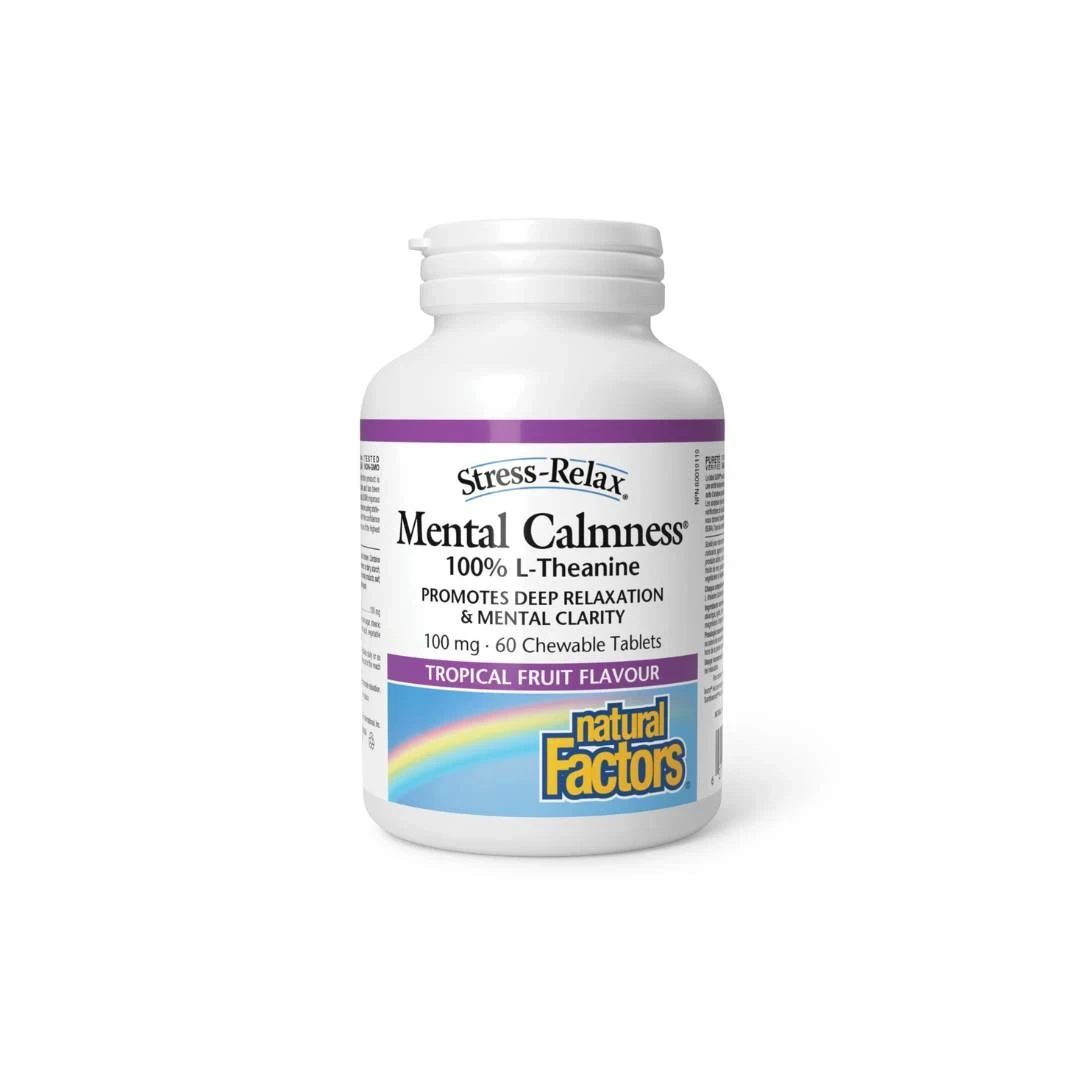 NATURAL FACTORS Tablete za kontrolu anksioznosti i stresa Mental Calmness L-Theanine, 100mg, 60 Tableta za žvakanje