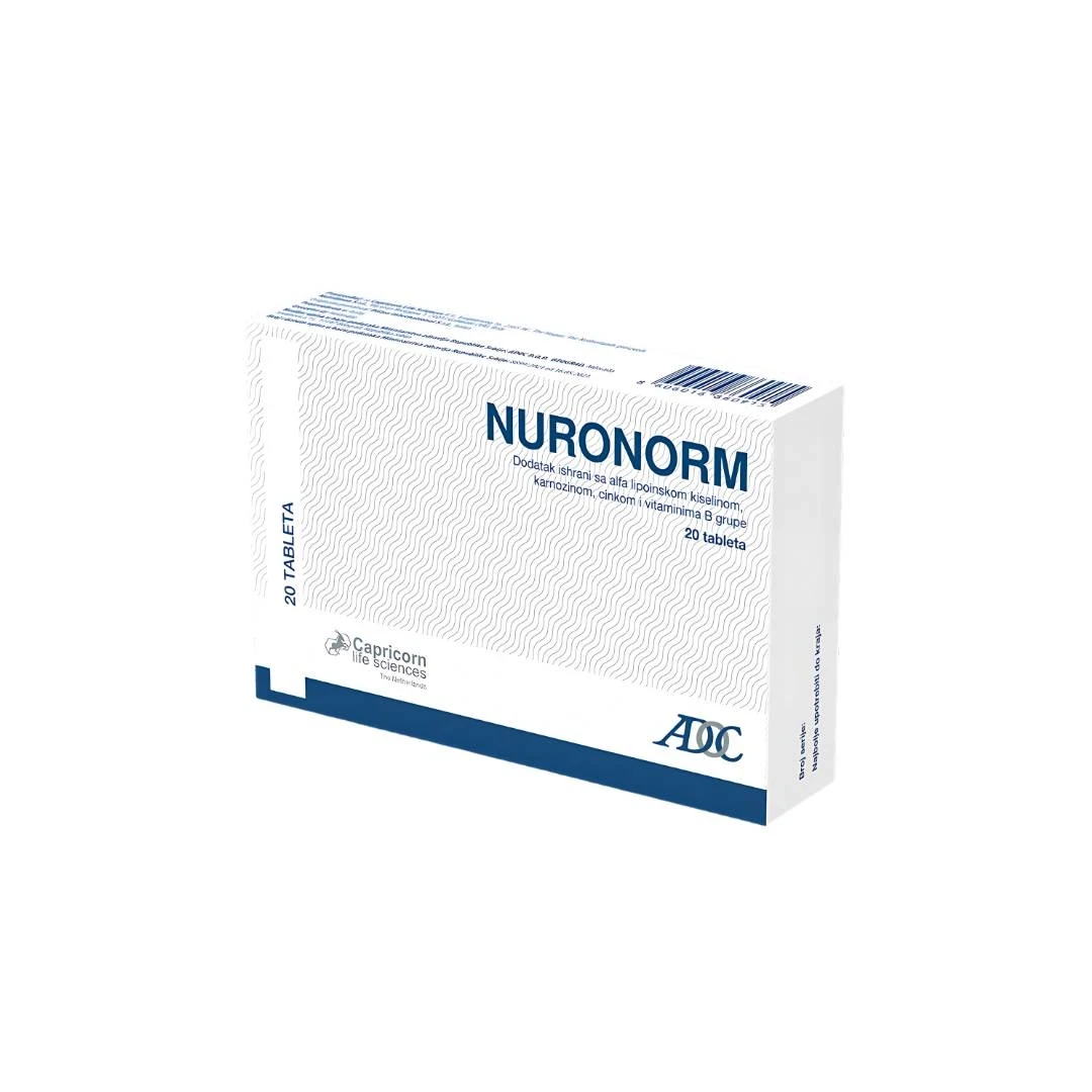 Dodatak ishrani sa alfa lipoinskom kiselinom, karnozinom, cinkom i vitaminom B grupe Nuronorm, 20 Tableta