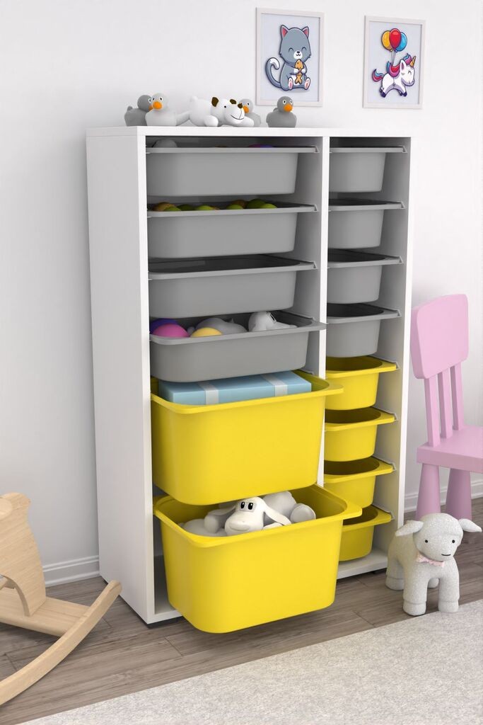 Hanah Home Višenamenska komoda Rine 2D4K8U, 69.5 x30 x109 cm, Belo-sivo-žuta