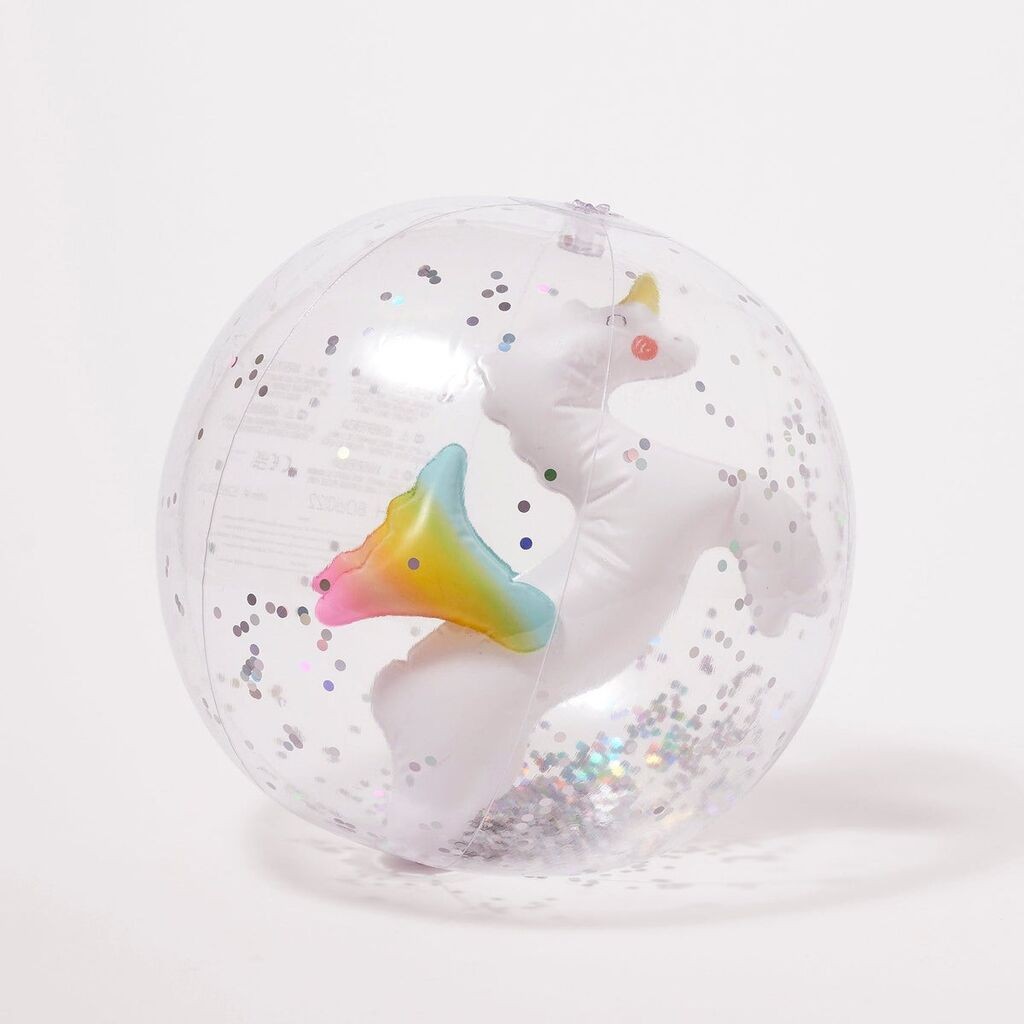 SunnyLife Lopta za plažu Jednorog 3D S2PB3DUN, Providna