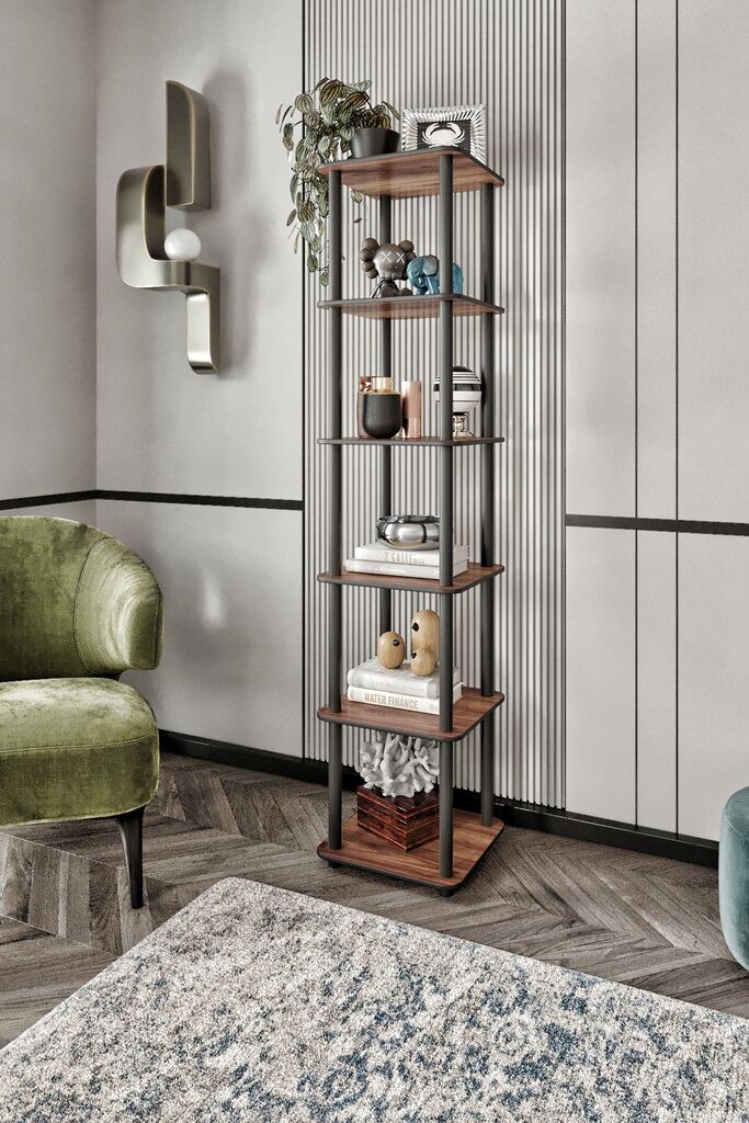 Hanah Home Polica za knjige Bookcase 6 Tiers Square, Orah