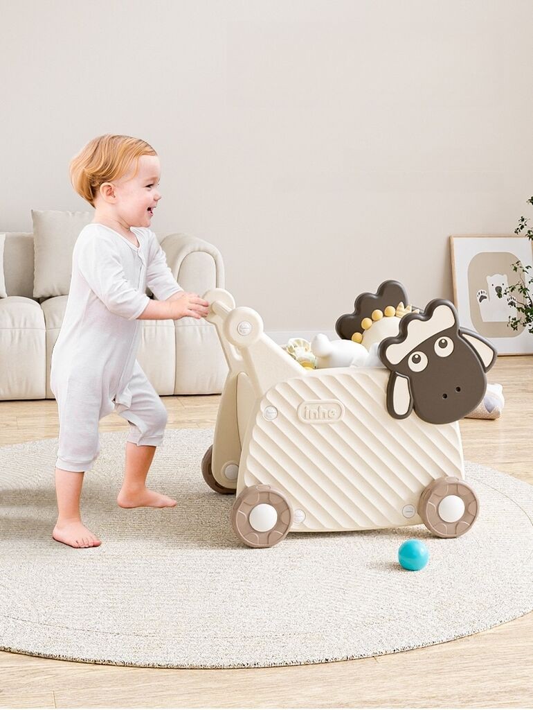 Dečija guralica i kolica za igračke Ovčica 2u1, Bela