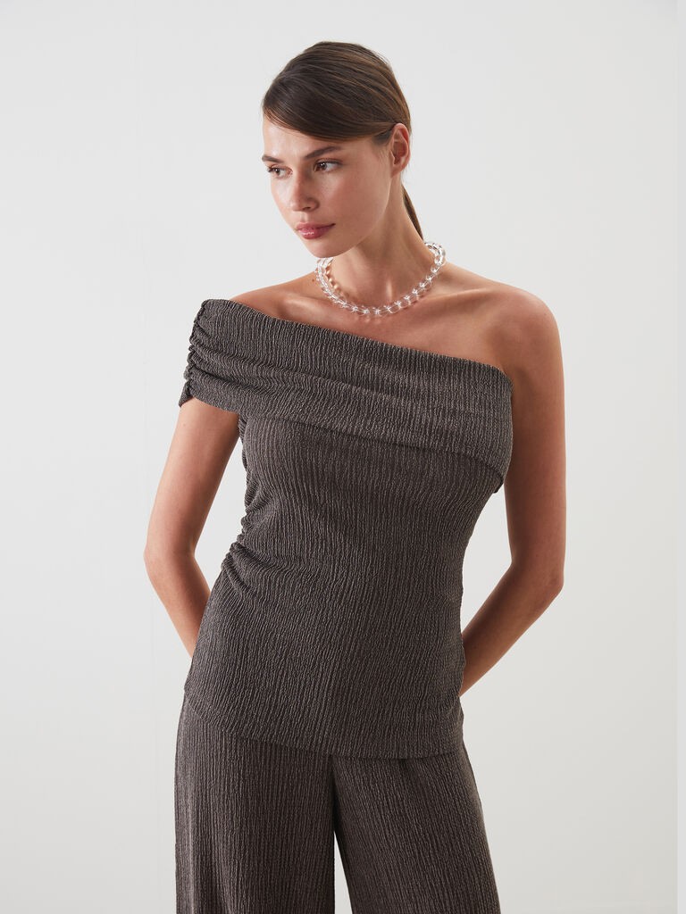 LC Waikiki Ženska bluza W54876Z8-HDD, Jedno rame, Braon