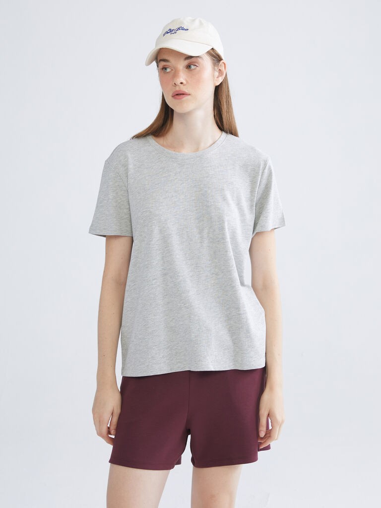 LC Waikiki Ženska majica W58455Z8-CY9, Okrugli izrez, Siva