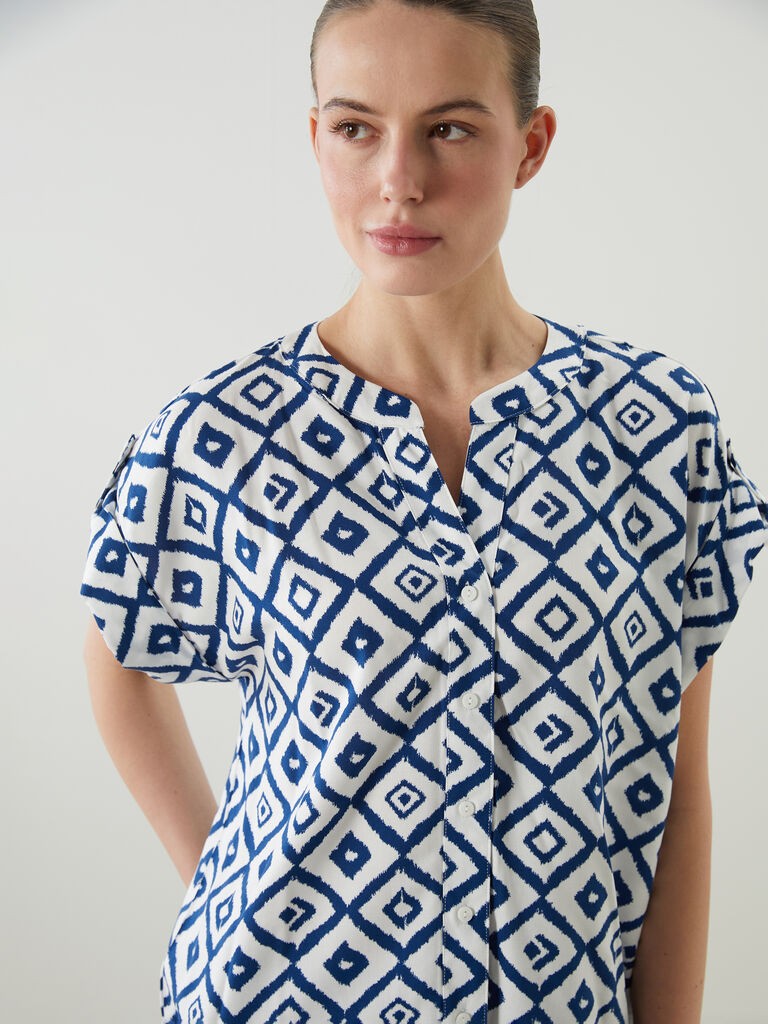 LC Waikiki Ženska košulja W54118Z8-LQQ, Kratki rukavi, Plavo-bela