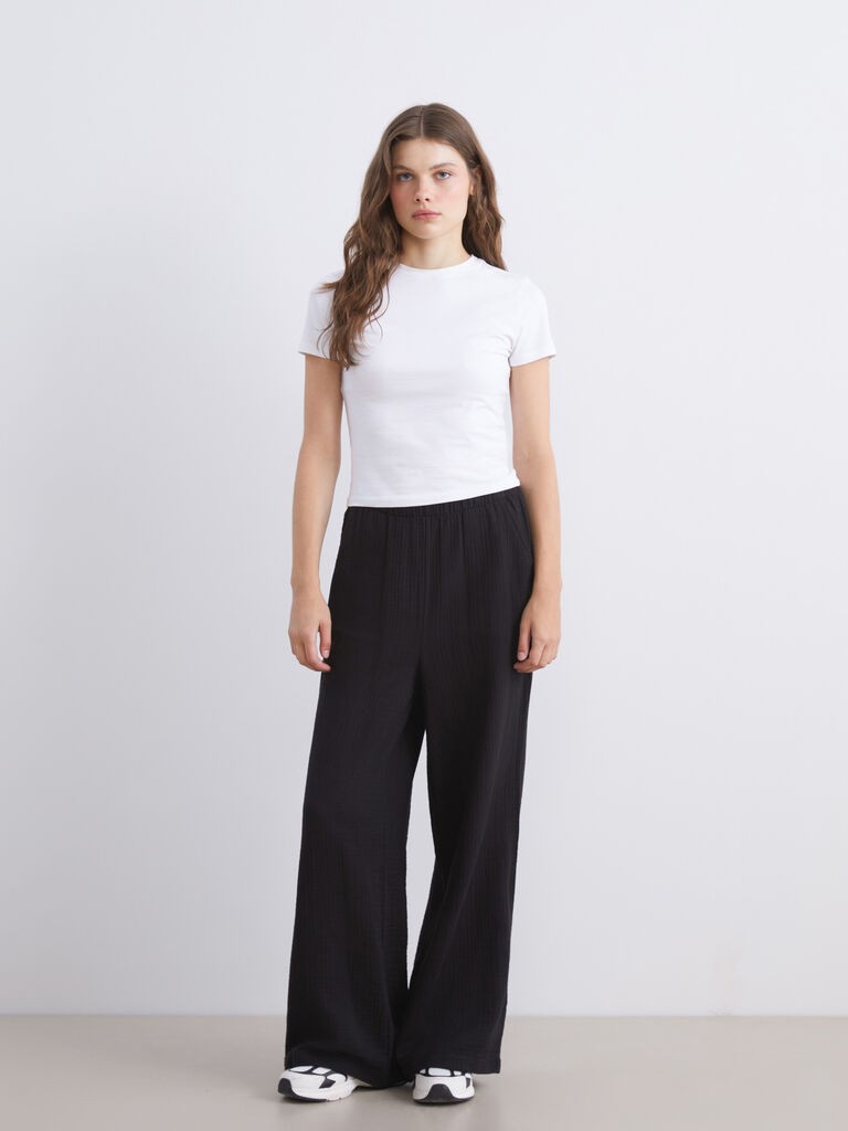 LC Waikiki Ženske pantalone W5K915Z8-CVL, Široke nogavice, Crne