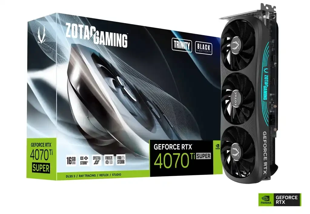 Zotac Grafička karta GeForce RTX 4070 TiSuper Trinity BlackEdition, Gaming, 16GB DDR6, 256bit. HDMI, 3xDP