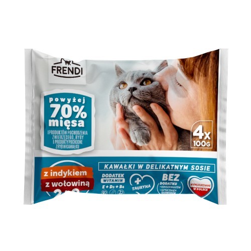 FRENDI Hrana za mačke, Ćuretina i govedina, 100g, 4 komada