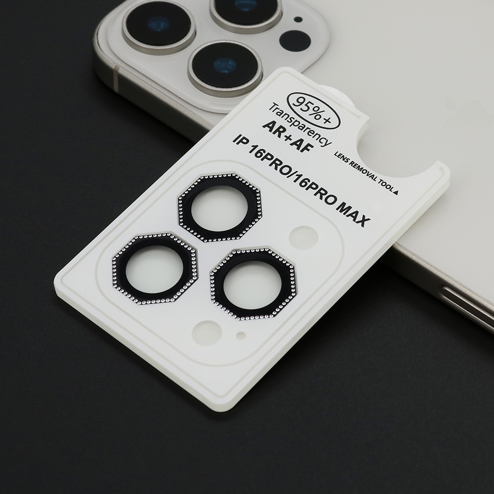 Zaštita za kameru Octagon Diamond za iPhone 16 Pro (6.3)/16 Pro Max (6.9), Crna