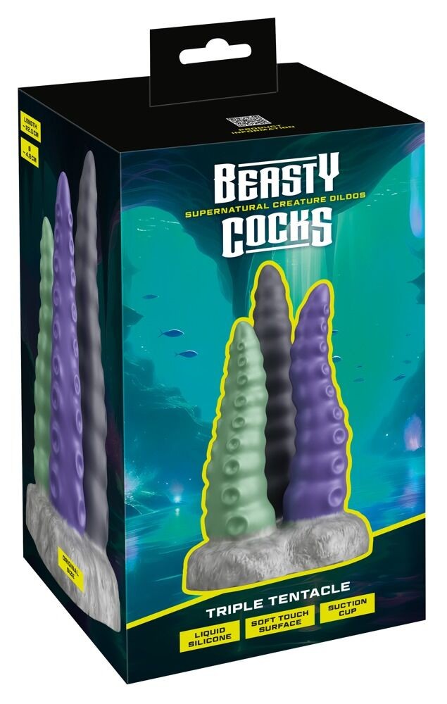 Beasty Cocks Dildo Triple, 22cm, Šareni