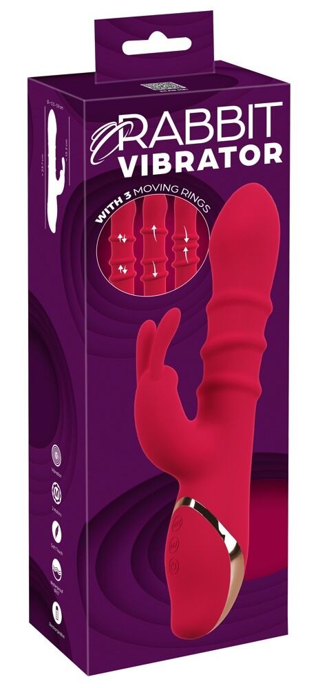 You2 Toys Vibrator sa tri prstena Rabbit, 23.7cm, Crveni