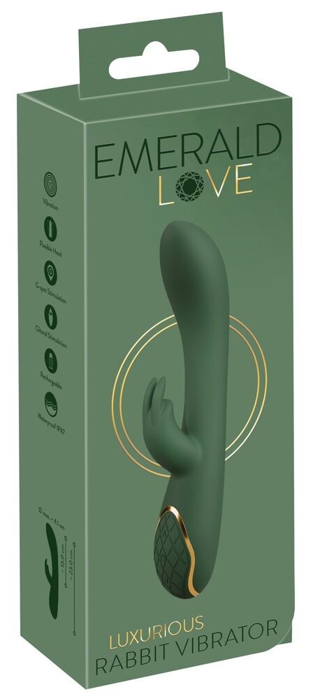 Emerald Love Vibrator Rabbit, 23cm, Zeleni