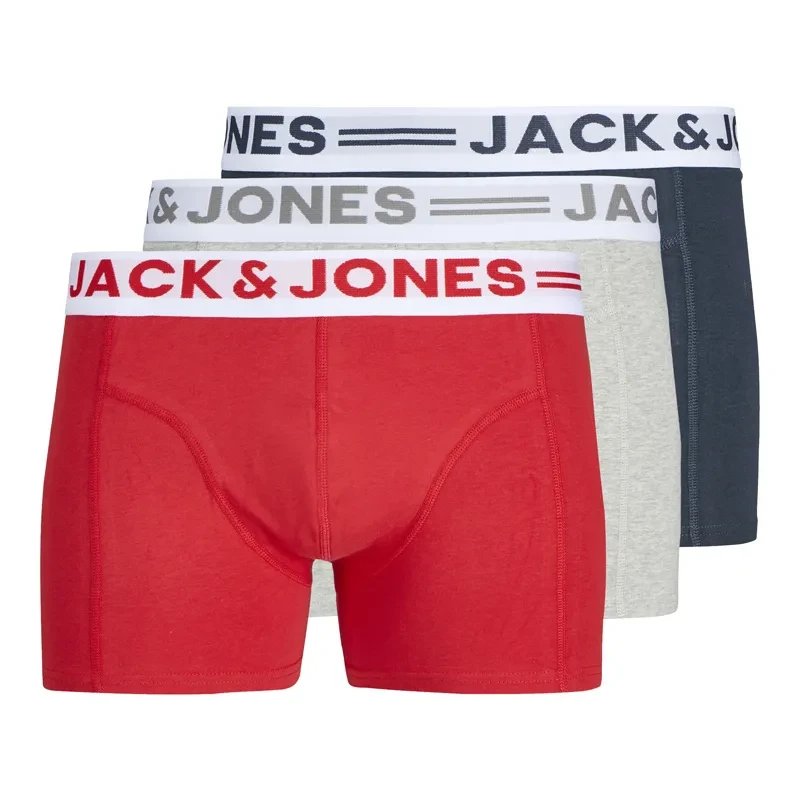 Jack&Jones Muški donji veš Sense Trunks 3-Pack Noos, 3 Para, Crveno-Sivi