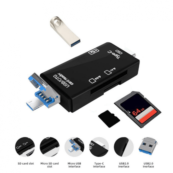 Čitač kartica USB JWD 6u1 OTG, Crni