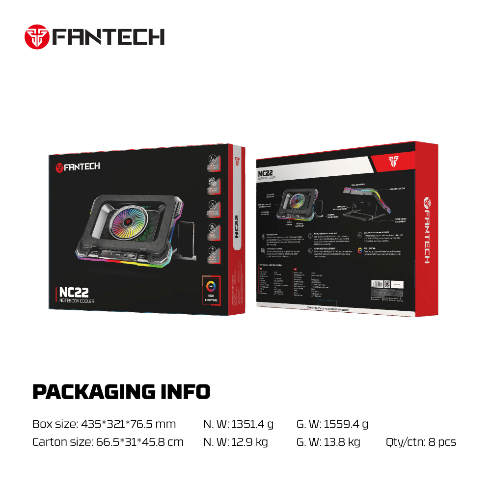Fantech Laptop Cooler NC22 RGB, Crni