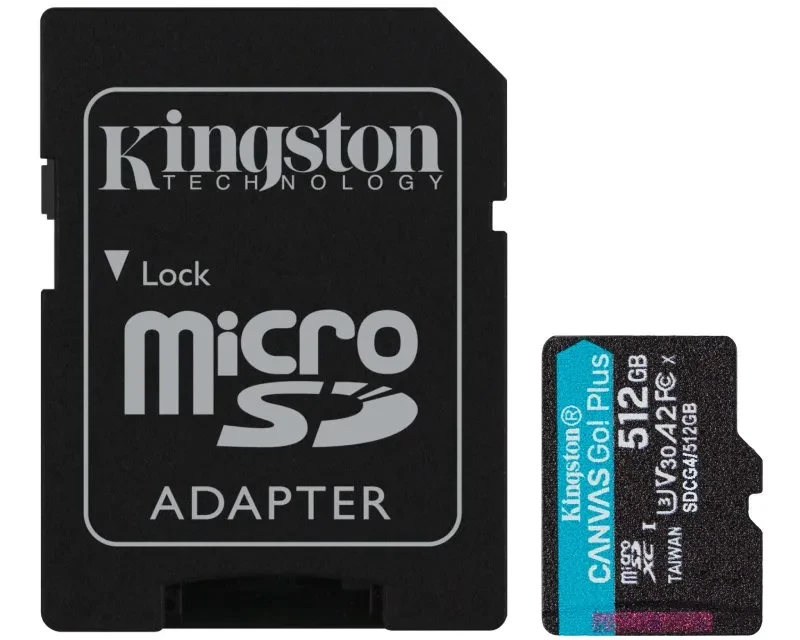 Kingston Memorijska kartica U3, V30, microSDXC, 512GB, Canvas Go Plus, 200MB/s A2, Adapter, SDCG4/512GB