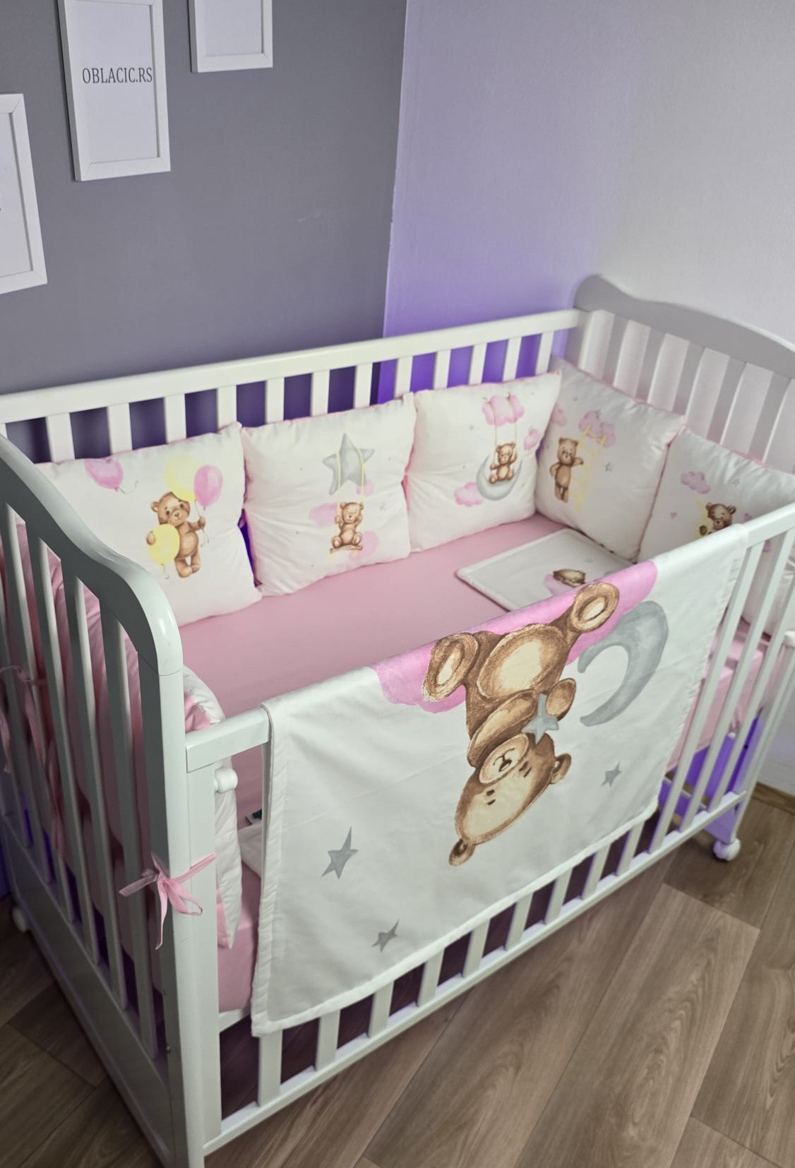 OBLAČIĆ Komplet posteljina za krevetac, 120X60cm, Roze