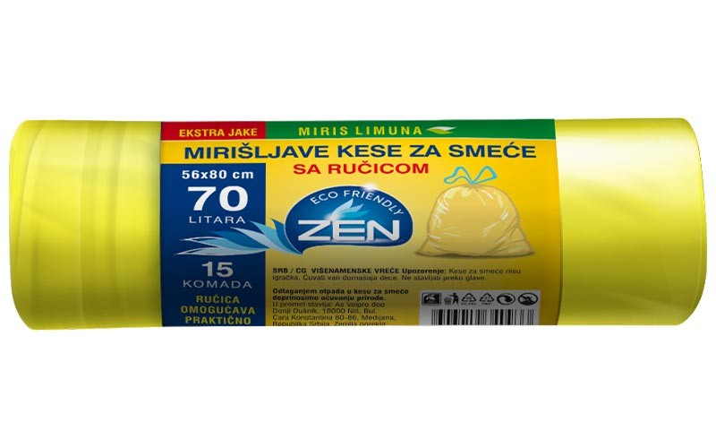 Zen kese za smeće sa ručicom, Limun, 70l, 56cmx80cm