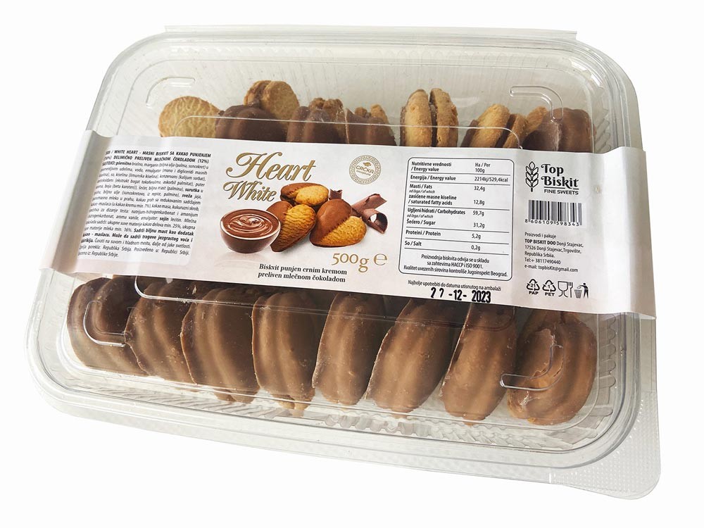 Top Biskit Biskvit White Heart, Crni krem, 500g