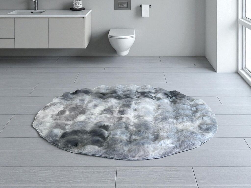 Viktorija Okrugla Prostirka za kupatilo Φ100cm, Sivo/Crna
