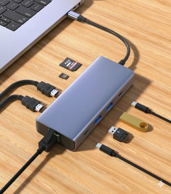 Adapter TIP-C na 2xHDMI+2xUSB+2xTIP C+SD/TF+RJ45