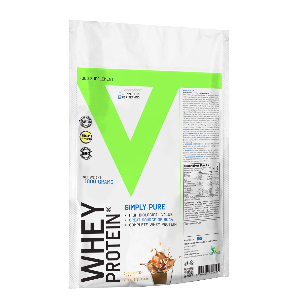 VITALIKUM Protein Whey, Čokolada, karamela, kikiriki puter, 1kg