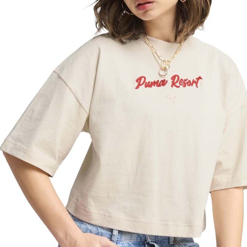 Puma Ženska maјica Premium Ess Oversized Grafik Tee, Kratki rukav, Bež