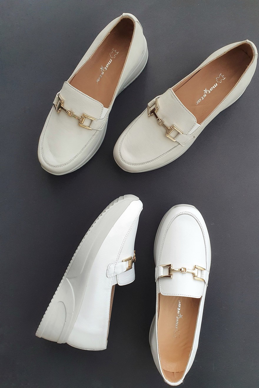 Ženske mokasine, Kožne, Bele