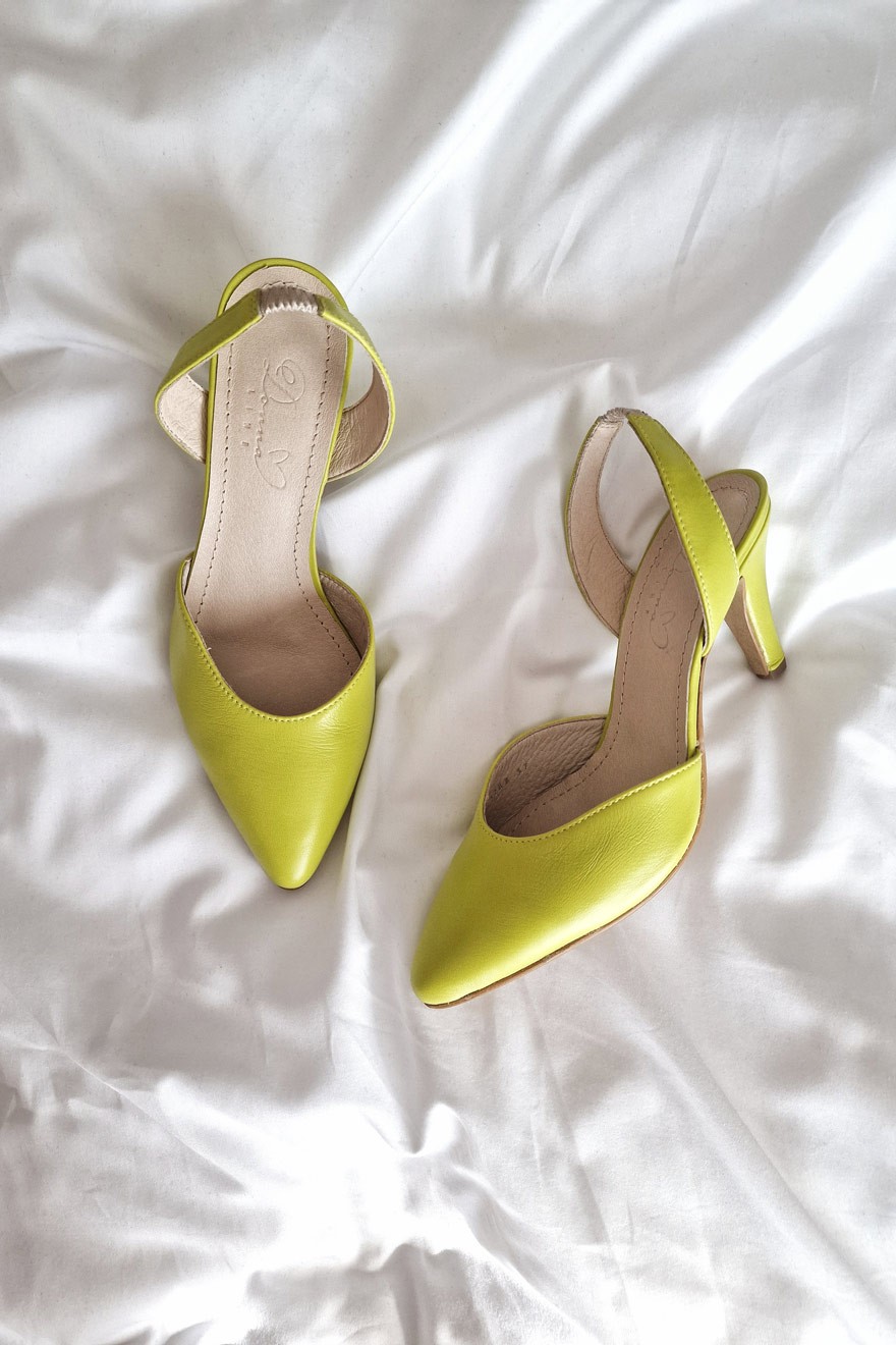 Ženske sandale na štiklu Julija, Kožne, Svetlozelene