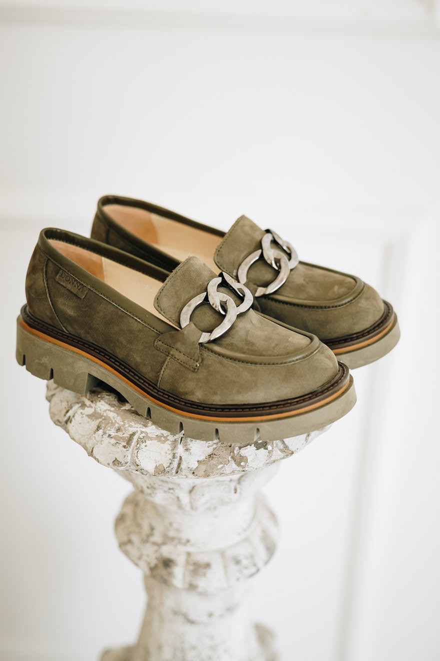 Ženske mokasine, Kožne, Maslinaste