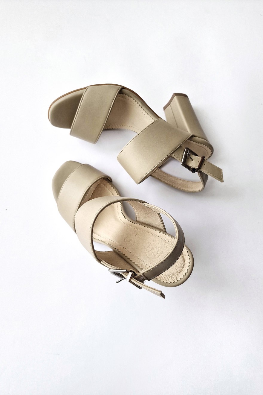 Ženske sandale na štiklu, Kožne, Bež