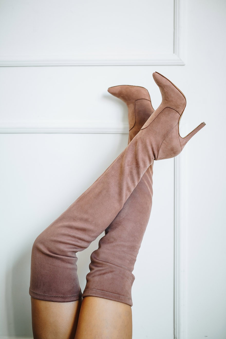 Ženske čizme na štiklu, Iznad kolena, Bež