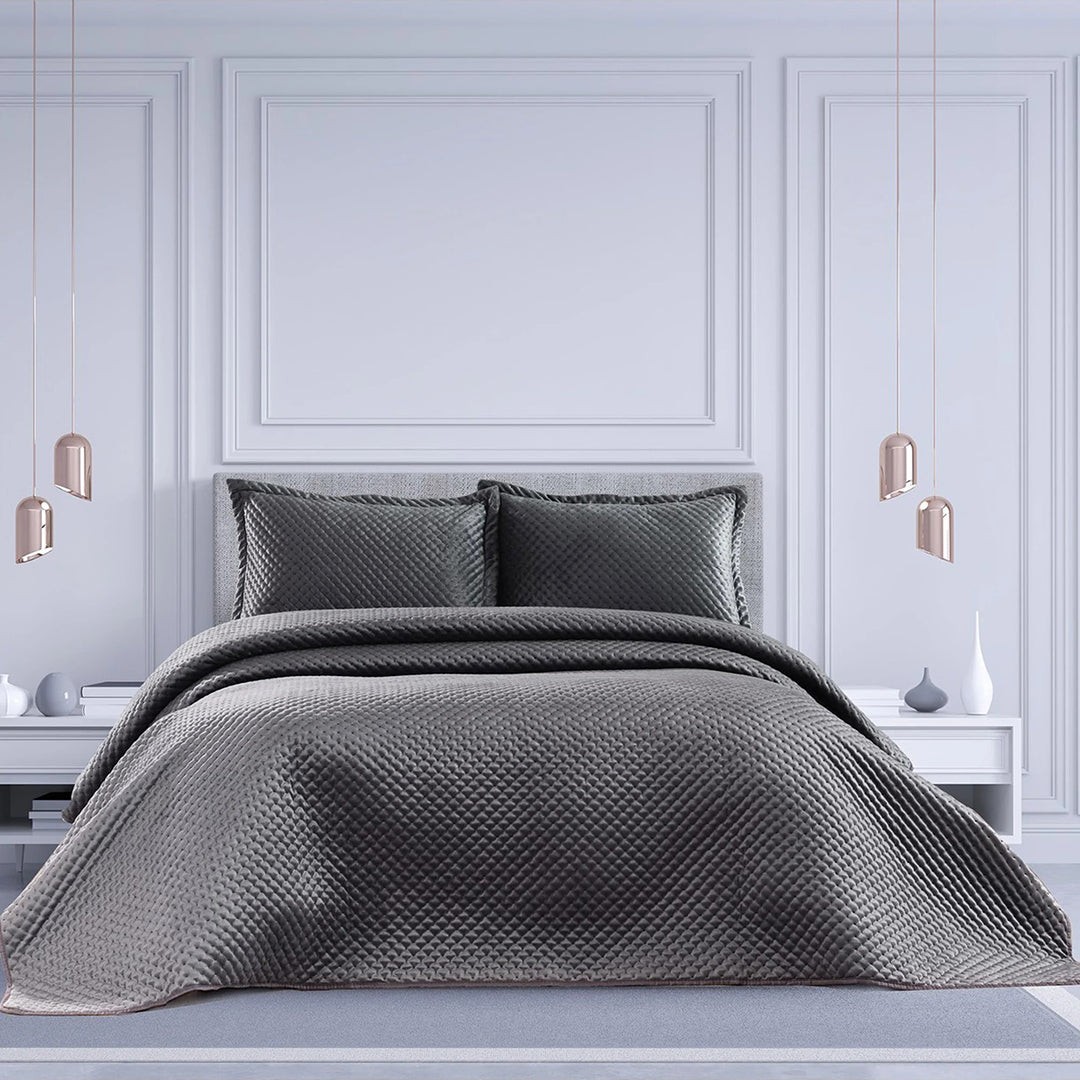 ARMONIA Set prekrivač 160x240cm  i jastučnica 60×80 cm, Tamnosivi