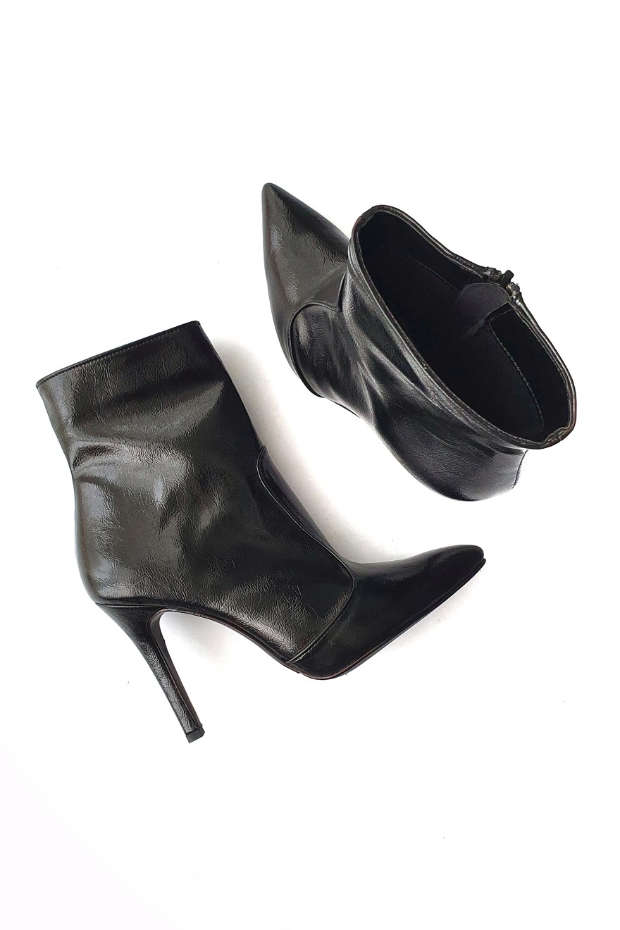 Ženske čizme na štiklu Grazia, Lakovane, Crne