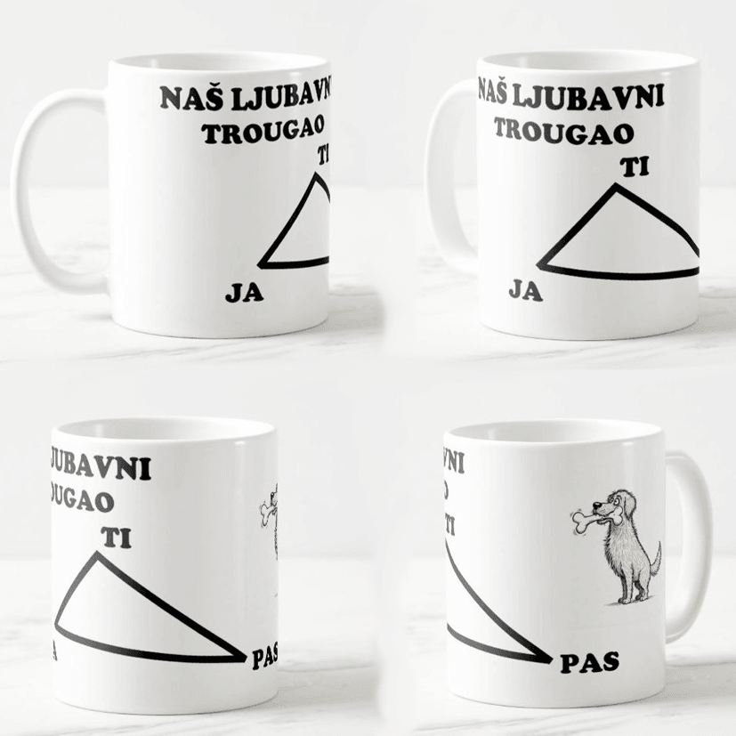 Keramička šolja Ljubavni trougao, 330ml, Višebojna